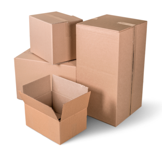 Conjunto de caixas de papelão ondulado produzidas pela Inapack